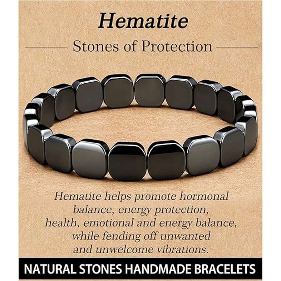 1 chiếc vòng tay đá Hematit tự nhiên dành cho nam giới, vòng tay thủ công giúp khơi dậy năng lượng nam tính, vòng tay chữa lành cho nam giới, quà tặng trang sức truyền cảm hứng. - màu đen - Xem 1
