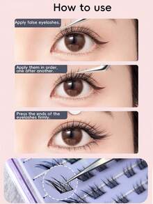 60片C型卷翘蓬松假睫毛簇，混合长度，打造狐狸眼妆效，DIY睫毛嫁接，浓密睫毛簇，猫眼睫毛簇，纤长睫毛簇，睫毛嫁接，睫毛簇，单根假睫毛，假睫毛 - 查看 4