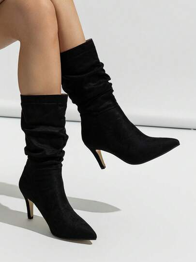 Suede Slouchy Pointed Toe Stiletto Mid-Calf Boots – Fall/Winter Essential Step Into Effortless Cool With These Suede Slouchy Mid-Calf Boots! The Soft Suede Upper And Slouchy, Relaxed Fit Add A Laid-Back, Vintage Vibe, While The Pointed Toe And Slender Stiletto Heel Elongate Your Legs For A Sleek, Sophisticated Look. Perfect For Fall/Winter Layering-Pair With Skinny Jeans, Midi Skirts, Or Oversized Sweaters For A Chic, Cozy Outfit That Transitions Seamlessly From Day To Night. The Mid-Calf Height Offers Just The Right Coverage, Making Them A Versatile Staple For Any Cold-Weather Wardrobe!