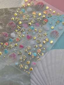 1 miếng dán móng tay 5D, họa tiết sóng biển mùa hè, lấp lánh, ngôi sao, dập nổi, dụng cụ làm móng DIY, miếng dán móng tay tự dính. - Nhiều màu - Xem 6