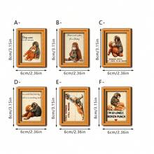 1/6 piezas Imán de nevera con marco dorado vintage de periódico con mono. Lindo orangután animal. Decoración de madera con cita "El hogar no es un lugar". Para cocina, nevera, taquilla y soporte de notas de pizarra blanca, decoración de gabinete de oficina. - Animal 3 - Ver 2