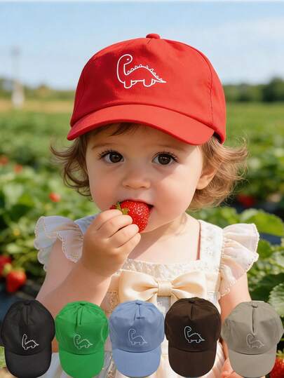 1顶色彩鲜艳的恐龙宝宝刺绣棒球帽！多种颜色可选，可爱图案，超级吸睛！
