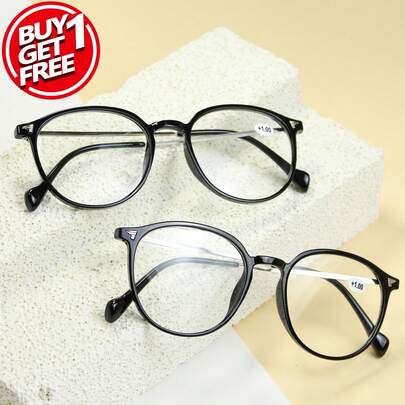 2pcs Retro Round Frame Reading Glasses, Elegant Readers With Clear Lenses, Minimalist Versatile Design