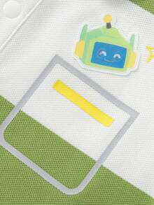 Balabala Toddler Boys Summer Fashion Short Sleeve Raglan Polo Shirt, Stylish Kids Casual Button-Up Top - Green and White - View 4