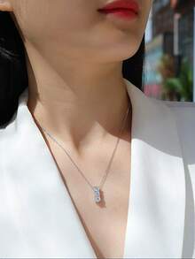 1 pièce Collier en argent 925 de luxe avec moissanite de 1,5 carats, convient pour le port quotidien des femmes, bijoux de mariage, Saint-Valentin, Fête des Mères, anniversaire, cadeau du Nouvel An - Argent - Voir 2