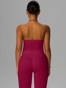 Yefecy New Impact Sports Yoga Tank Top, Women Fitness Yoga Shirt, Sports Wear, Backless Pleated Built-In Bra Cup Top Spring - Màu Đỏ Sâu - Xem 4