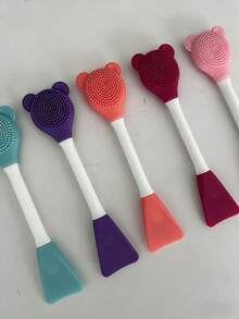 Cepillo de lámina facial de limpieza de dos cabezas de silicona, 1 pieza Cepillo de limpieza facial de masaje en forma de oso pequeño Herramienta de maquillaje de aplicación de película de barro DIY - Rosa - Ver 6
