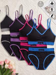 Set de 4 piezas de ropa deportiva sin costuras con tirantes ajustables para mujer - Multicolor - Ver 1