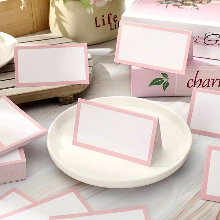 Bộ 24/48 thẻ ghi tên dạng lều màu hồng, thẻ ghi tên gấp gọn lý tưởng cho thiệp mời đám cưới, nhãn thức ăn tiệc buffet, bàn tiệc, tiệc cocktail và thiệp ghi tên. - A - Xem 2