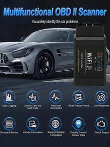 OBD2汽车诊断工具 OBDII OBD 2 OBD II ELM 327 V1.5 WIFI故障码读取器诊断工具，可清除发动机故障灯 - 诊断3000多种车辆故障码，汽车配件 - 黑色加強版 - 查看 9