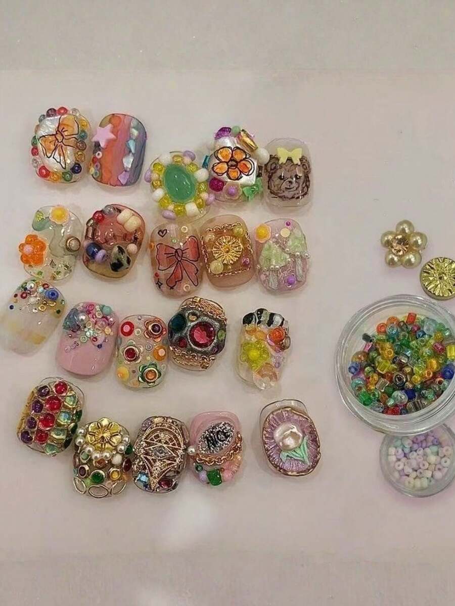 1 Caja de Decoraciones de Arte de Uñas de Estilo de Nicho INS, Colores Vibrantes para el Verano, Encantos de Uñas, Accesorios de Uñas, Materiales de Decoración de Uñas DIY - Multicolor - Ver 1