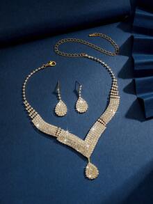 3件套流苏新娘女士时尚水晶项链套装，奢华珠宝套装，适合高端晚礼服和高档晚宴。 - 耳環+項鍊 - 查看 15