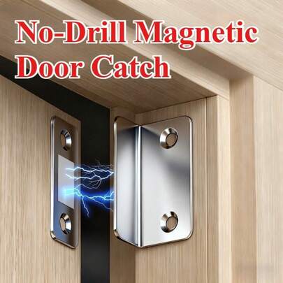 No Drill Installation, Drill-Free Mounting - Heavy-Duty Magnetic Door Catch Latch: 20pcs (8pcs Screws, 8pcs Tapes & 4pcs Magnetic Metal Plates) Invisible Magnetic Door Lock With Strong Adhesion, Seamless Release For Cabinets, Sliding Doors