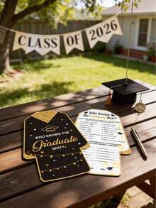 谁最了解毕业生？毕业派对游戏卡片，5 包金色闪光毕业帽设计，2026 届毕业派对用品，2026 届毕业，毕业礼物 - 多色 - 查看 1