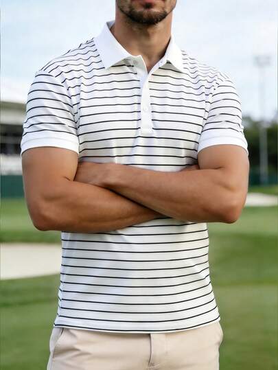 Men's Casual Polo Shirt, Short Sleeves, Stand-Up Collar Design, Comfortable To Wear, Versatile And Practical, Suitable For Business Settings, Sports, Gatherings, Parties, And Spring/Summer Seasons.