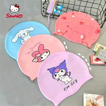 SANRIO (Authorized) Swimming Hat Cute Cartoon Waterproof Comfortable Lock Head Fit Ear Protection Silicone Professional Swimming Hat, Suitable For Various Scenarios