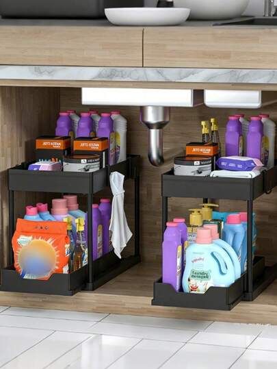 Organizador de 2 niveles para debajo del fregadero, estantería de almacenamiento para gabinete de cocina, cajón deslizante de doble capa, cesta de almacenamiento multifuncional para baño, estantería organizadora, decoración de cocina, regalo de vacaciones, artículos esenciales de cocina, accesorios de baño, almacenamiento de cocina
