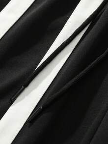 黑白条纹休闲裤，宽松直筒男士休闲裤，春秋季款 - 黑色 - 查看 5