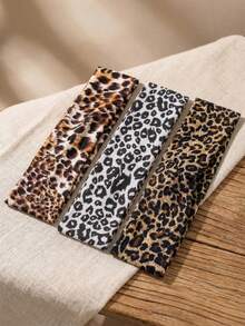 3 Pcs Leopard Animal Print Stretchy Headbands For Women Girls, Twisted Cross Knot Fashion Headwraps, Soft Turban Hair Bands Multipack For Yoga Sport Running Spa Makeup Summer - Multicolor - View 2