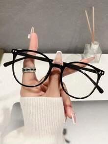 2 piezas Gafas de moda transparentes con marco redondo de plástico retro y decoración de remaches, unisex - Multicolor - Ver 6