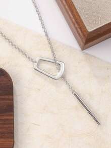 长款银色大吊坠，女士夸张粗银Y形项链，独特粗铜链可调节围巾式项链，优雅锁骨项链 - 銀色 - 查看 5