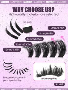 LASVIREY 10 Hàng Mi Giả Cụm Nhiều Độ Dài, Mi Giả Dày, Mi Giả Nhọn, 3 Kiểu Tự Làm Mi Cụm, Mi Giả Mềm Mịn, Mi Giả Cụm Cong D, Mi Giả Cụm Có Dải Mỏng, Mi Giả Cao Cấp, Mi Giả Nhẹ Mịn, Phù Hợp Cho Mọi Dịp, Mi Giả Đuôi Dài, Dụng Cụ Trang Điểm - D - Xem 3