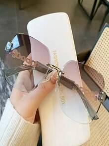 1 pezzo Occhiali da donna eleganti con montatura quadrata in metallo senza bordi, con colore a blocchi, semplici e alla moda, adatti per le vacanze - oro argento - Visualizzare 8