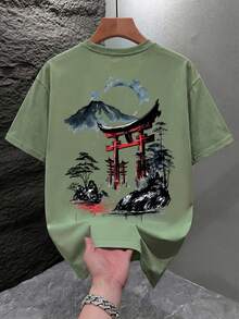 男士时尚印花宽松短袖T恤一件装 | 精致设计 | 夏季必备 | 易于搭配，展现您的风格 - 薄荷綠 - 查看 2