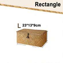 1pc Woven Storage Basket With Lid, Rectangular Wicker Storage Box, Toy Storage Box With Lid, Elegant Home Decor, Kitchen, Bathroom, Bedroom Decor, New Year & Valentine's Day Gift - Brown - View 12