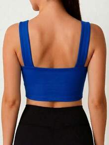 Women's Cropped Suplex Blouse With Super Comfortable Neckline - Blue - View 5