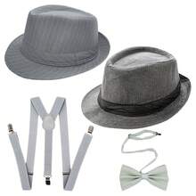 Set de 4 piezas de accesorios para hombre de los años 20, que incluye pistola de juguete, boina, corbata, tirante, accesorios decorativos de mano, accesorios de disfraz vintage de los años 20 adecuados para mascarada, Halloween y otras ocasiones - multicolor - Ver 22