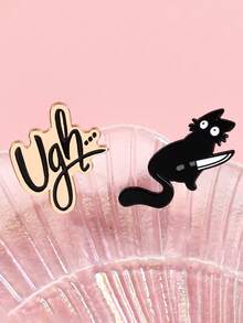 2件套趣味小众黑猫持刀胸针，Ugh字母设计，个性化表达时尚配饰徽章套装 - 彩色 - 查看 9