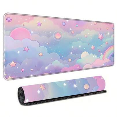 专业电竞流行大号糖果云朵鼠标垫，防滑锁边办公桌垫，加厚加长游戏键盘垫，适用于办公室和家庭桌面装饰