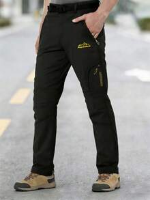 男士多口袋工装裤，拉链口袋设计，直筒裤型，适合户外徒步、露营、钓鱼，春秋季穿着。 - 黑色 - 查看 5