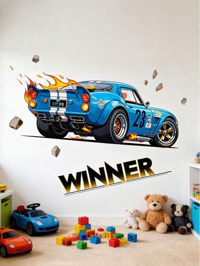 儿童房墙面装饰赛车贴纸 PVC 自粘汽车贴纸，适用于卧室衣柜门美化