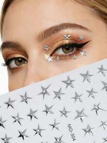 1pc Silver Star Face Sticker | Rhinestone Glitter Eye Makeup Decor, 3D Pentagram Sticker, Create Y2K Sweet Makeup, Music Festival Photo Atmosphere, Y2K, Kpop, Face Glitter, Carnival, Face Sticker, 3D Sticker, Face Jewel, Decorative Sticker - Multicolor - View 1