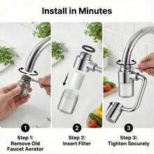 Heavy Duty Rotary Faucet Extension Aerator, 1440 ° Rotation, 1080 ° + 360 ° Rotation Arm, Dual Nozzle Mode (& Spray), Sink Filtration System, Suitable For Bathroom/Laundry Pool, Easy Installation (With Tools) - Silver - View 7