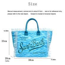 Canvas-Strandtasche Mit Quasten, Große Kapazität, Reise- Und Stadttasche - Zebra Blue - View 3