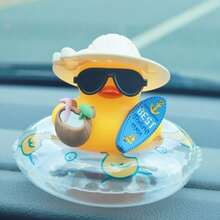 Summer Holiday Beach Small Yellow Duck Car Ornament, Fun Vacation-Themed Car Dashboard Decoration, Non-Slip And Adjustable, Suitable For All Car Models - Tropical Coconut Beach Theme - View 4
