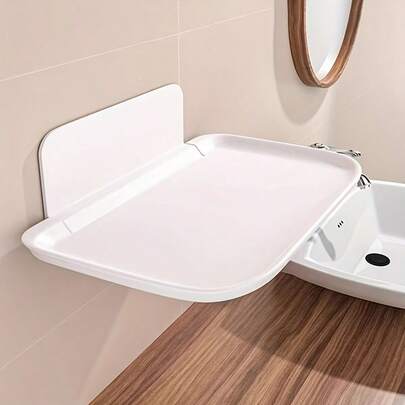 1个免钻孔壁挂式折叠储物架，节省空间 - 白色塑料多隔层收纳架，适用于浴室、厨房、卧室和办公室 - 紧凑型置物架，尺寸：27.0英寸（含隔板）