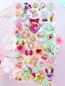 Sparkling Charm! 3D Heart-Shaped Crystal Stickers, Gold Foil Princess Style 3D Stickers Suitable For DIY Planner, Album, Phone Case, Great Gift For Girls And Teenagers. Home Room Decor, Party Decoration, Birthday Gift, Various Holiday Gifts, Fashionable . - Multicolor - View 14