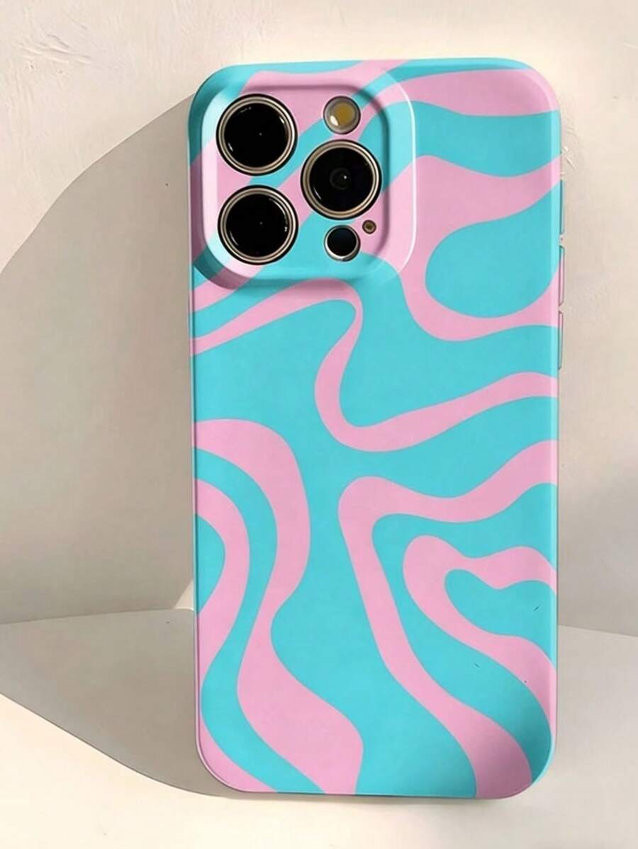 1pc Simple Artistic Color Splicing Iregular Pattem Micro Perforated Glosy Fim Case Ful-Coverage Hard Phone Case Compatible With Iphone 11/12/13/14/15/Opro Max - Multicolor - View 1