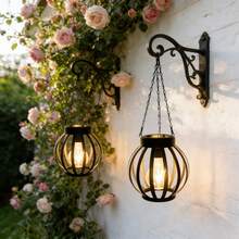 2pcs Solar Powered Metal Garden Lights, Outdoor Decorative Hanging Lanterns, Garden Yard Ambient Lighting - Multicolor - View 1
