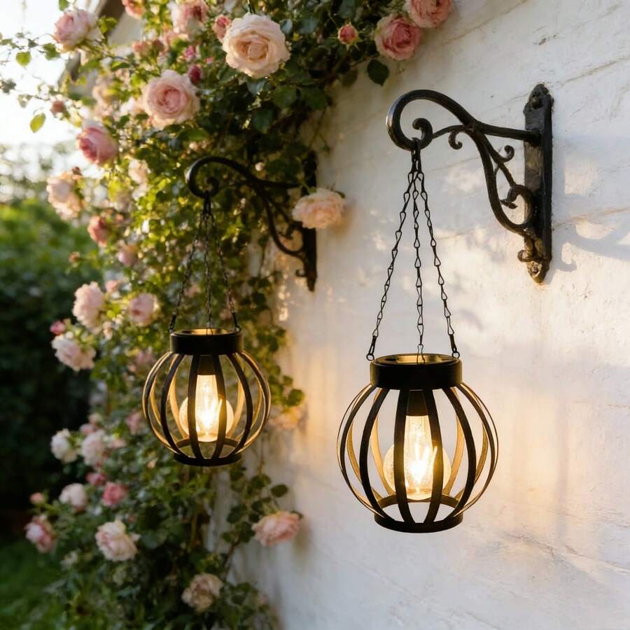 2pcs Solar Powered Metal Garden Lights, Outdoor Decorative Hanging Lanterns, Garden Yard Ambient Lighting - Multicolor - View 1