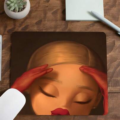 优雅闭眼卡通幽默表情方形鼠标垫，橡胶防滑缝边桌垫，小型防滑鼠标垫，适用于笔记本电脑、台式机、办公和游戏，吸睛桌面装饰垫