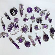 Bộ 2/4/6 mặt dây chuyền đá thạch anh tím, nhiều kiểu dáng và hình dạng khác nhau bao gồm trăng, trái tim và bướm - Hoàn hảo cho việc tự làm trang sức. Đá thạch anh tím tượng trưng cho tình yêu chung thủy, trí tuệ và sự bảo vệ. Món quà thủ công ý nghĩa cho mùa lễ hội. - Nhiều màu - Xem 2