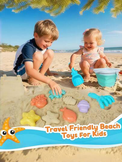 Kids Beach Toy Set, Foldable Bucket/Shovel/Animal Model/Watering Can, Parent-Child Interaction Outdoor Sand Play, Summer Water Party, Gardening, Winter Fun Shoveling, Suitable For 3-12 Years Old Boys And Girls, Birthday/Christmas Gift (Accessory Color Random)