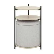 MU:4LIFE Estilo Kanso Mesa Auxiliar Mesa Lateral Redonda con Taburete Ottoman de Almacenamiento con Tapa para Hogar y Oficina Gris Claro y Natural 1565685 - Gris Claro y Natural - Ver 7