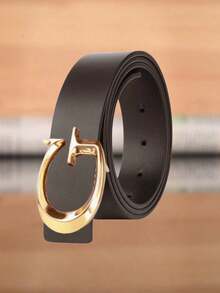 奢华金色字母G扣皮带 - 黑色纹理男士时尚皮带，可搭配牛仔裤和连衣裙 - 彩色 - 查看 2