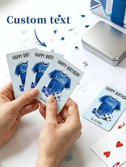 Bộ bài sinh nhật chủ đề bóng đá tùy chỉnh, tên và ngày tháng cá nhân hóa, bộ bài poker, quà tặng sinh nhật, chữ tùy chỉnh, áo đấu bóng đá cá nhân hóa, bộ bài poker in chữ tùy chỉnh, quà tặng sinh nhật, bộ bài sinh nhật in tên tùy chỉnh, bộ bài poker chủ đề bóng đá, trang trí tiệc sinh nhật